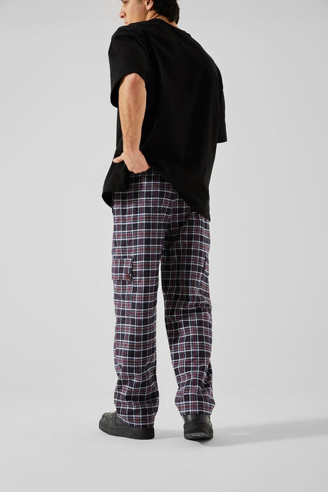 Plaid Pattern Gray Cargo Pocket Pajamas Flaw-148-002-073