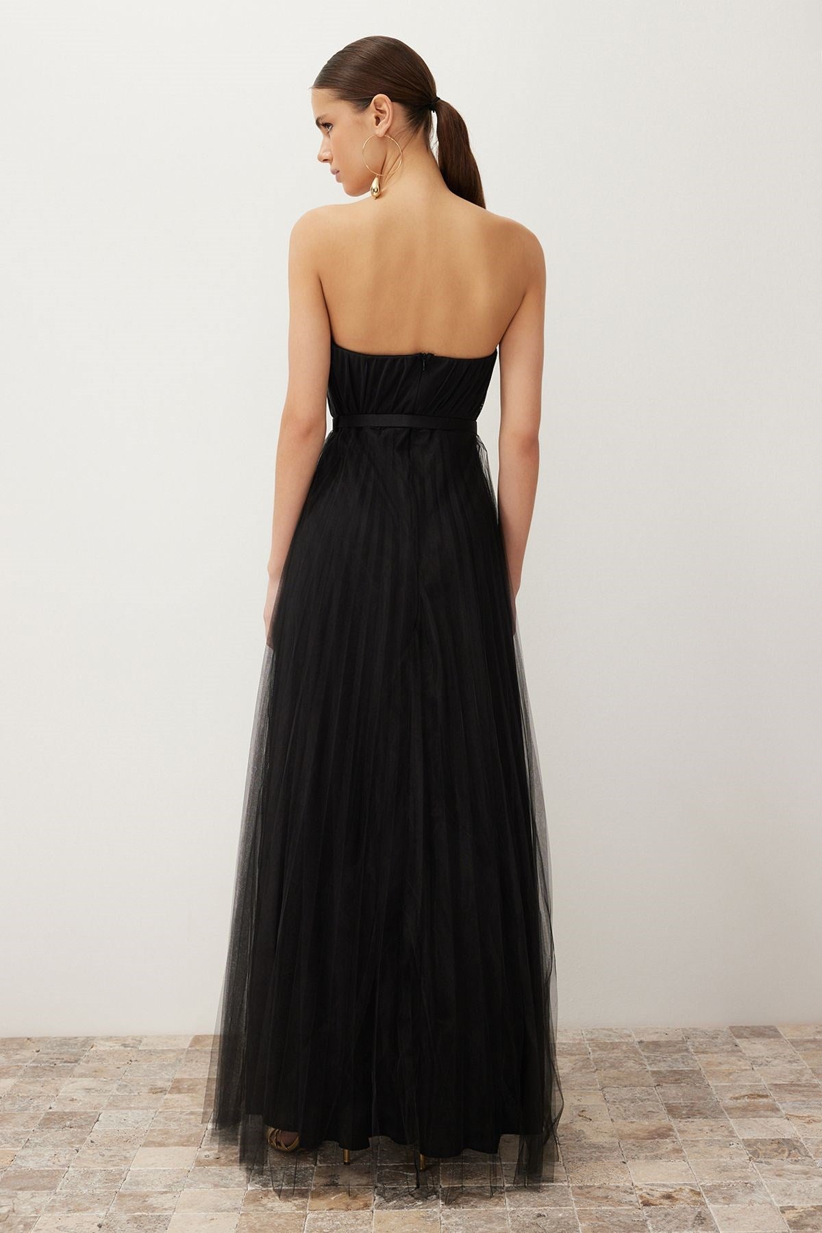 Black Tulle Knitted Long Elegant Evening Dress Tprss24ae00090