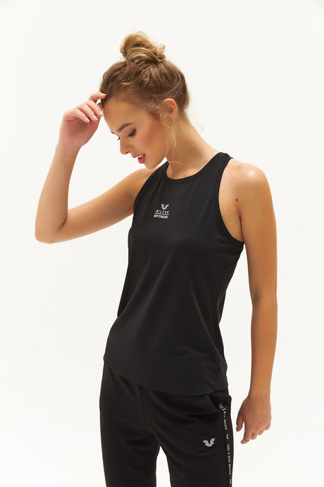 Women's Black Soft Textured Quick Drying Performance Solid Color Sportsman Zero Sleeve Sports Athlet