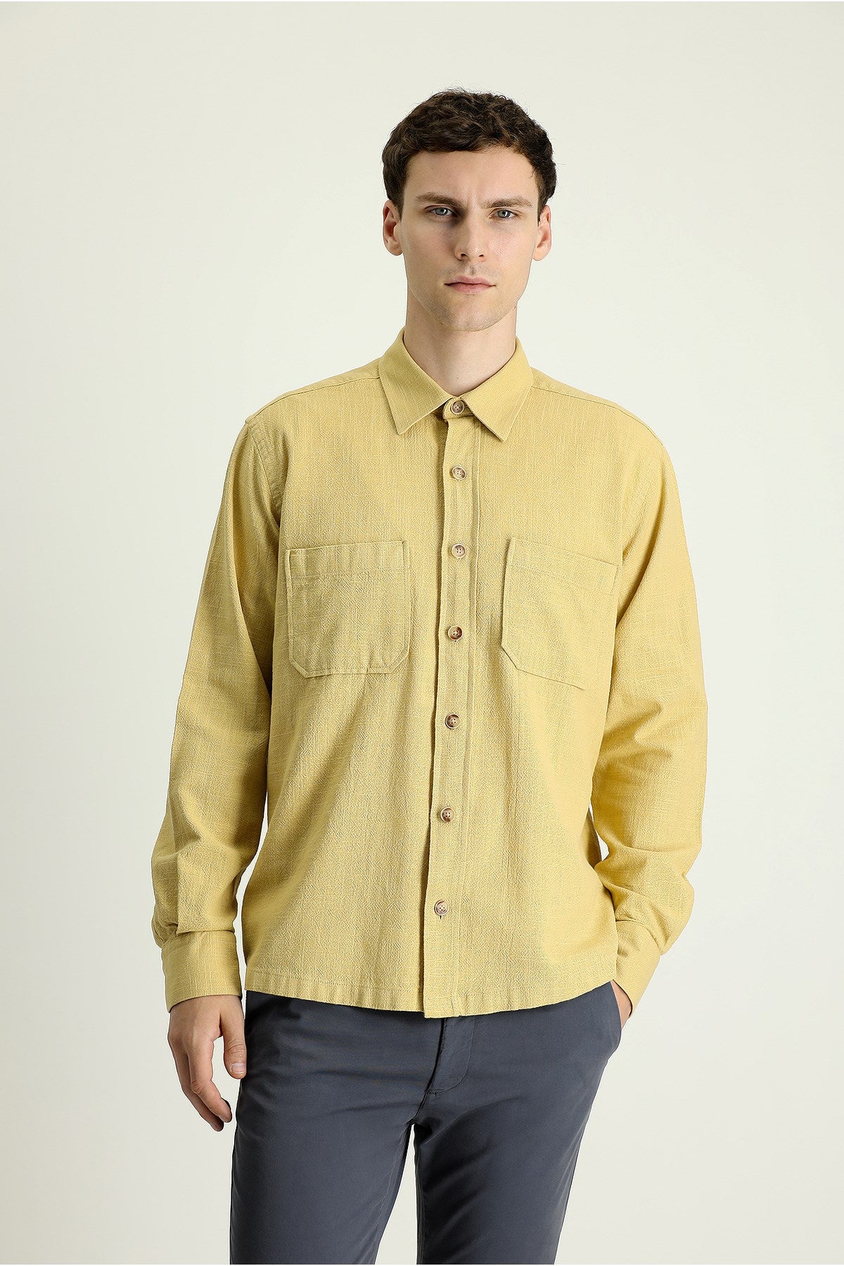 Long Sleeve Regular Fit Cotton Sport Shirt With Pockets 489969