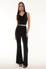 Black Knitted Shiny Stone Pants Tprss24pl00008