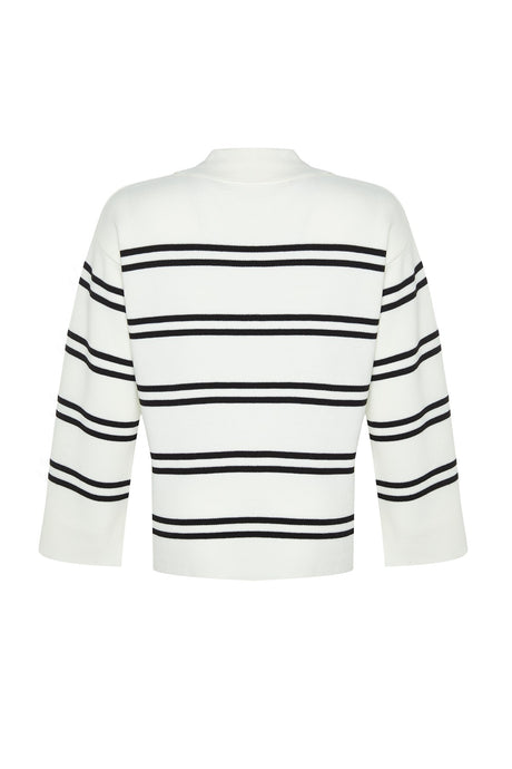 Navy Blue Striped Knitwear Sweater Tbbaw24an00013