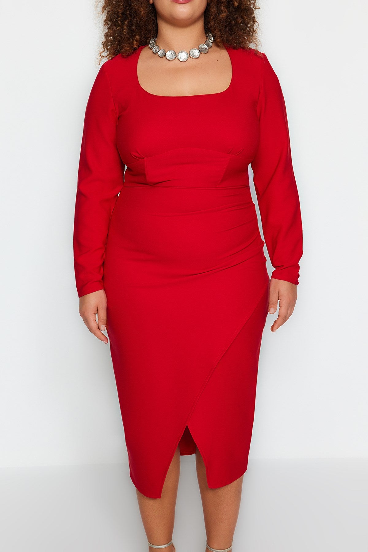 Red Body Sitting Midi Woven Dress Tbbaw24ah00080