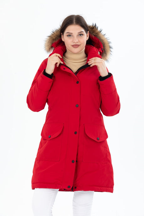 Women's Long Removable Fur Hooded Padded Windproof Water Repellent Inflatable Coat 8645 Gfx8645