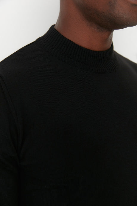 Black Mens Slim Fit Half Turtleneck Basic Sweater Tmnaw21kz0758