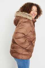 Brown Hooded Fur Detailed Coat Tbbaw23aw00007