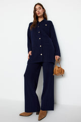 Navy Ribbed Cardigan-pants Knitwear Bottom-top Suit Tctaw24us00003