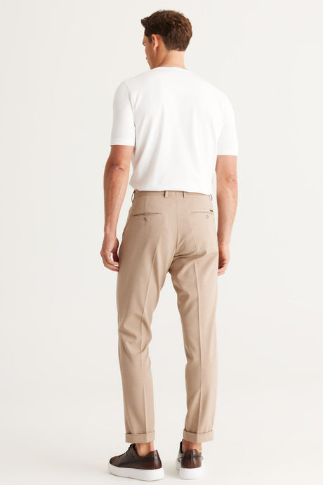 Men's Beige Slim Fit Slim Fit Slim Fit Elastic Waist Stretch Pants 4a0124100033