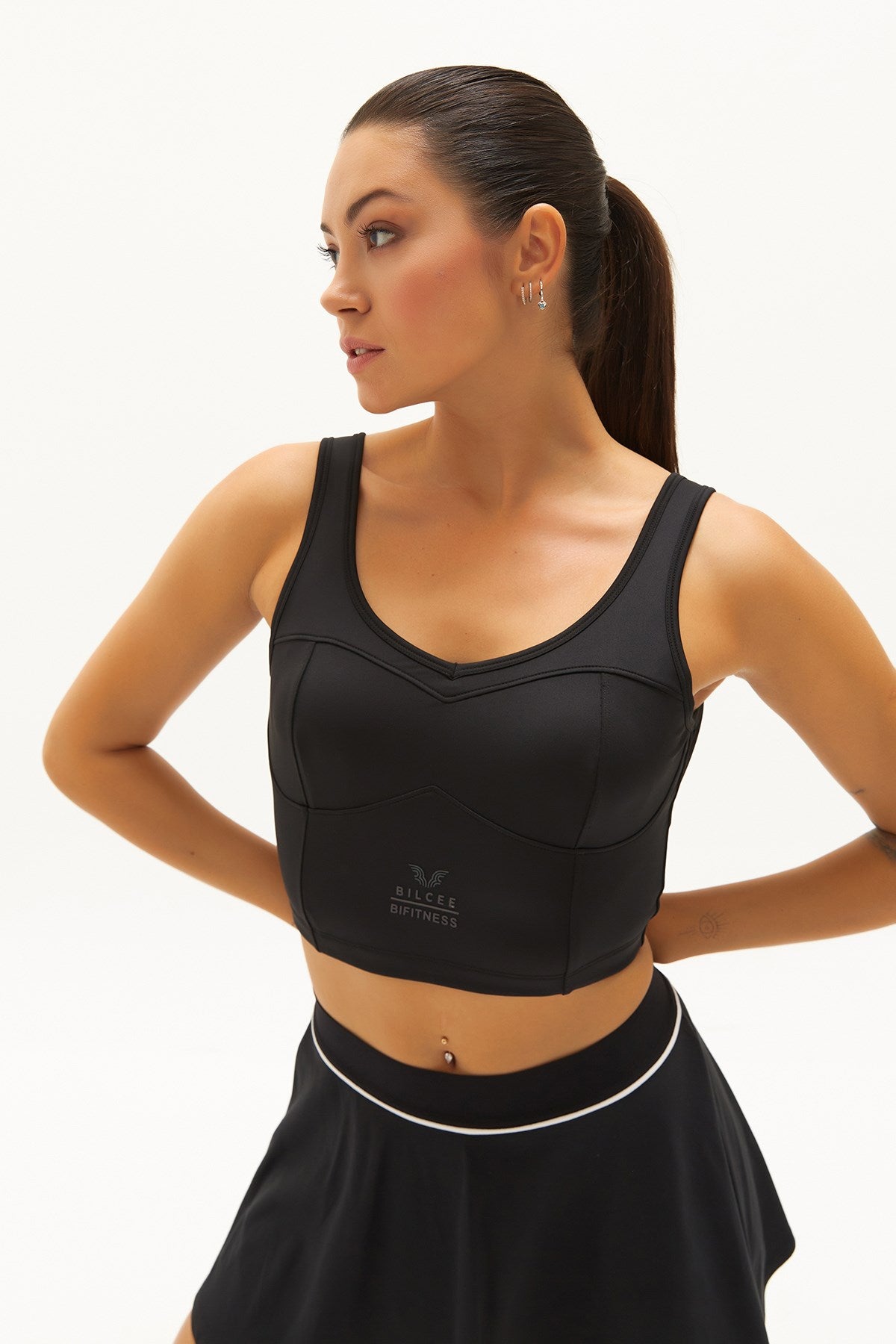 Women Black Fitness-workout Sports Fashion Crop Top Booster Bra Sports Bra Bustier 0604 Tb23wf12s060