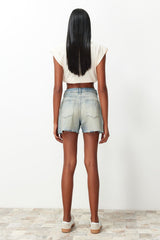 Blue Wash Effect Denim Shorts & Bermuda Twoss24sr00076