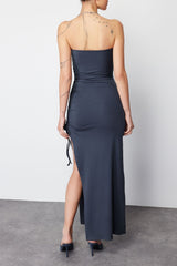 Anthracite Strapless Maxi Knitted Dress Tedss24el00006