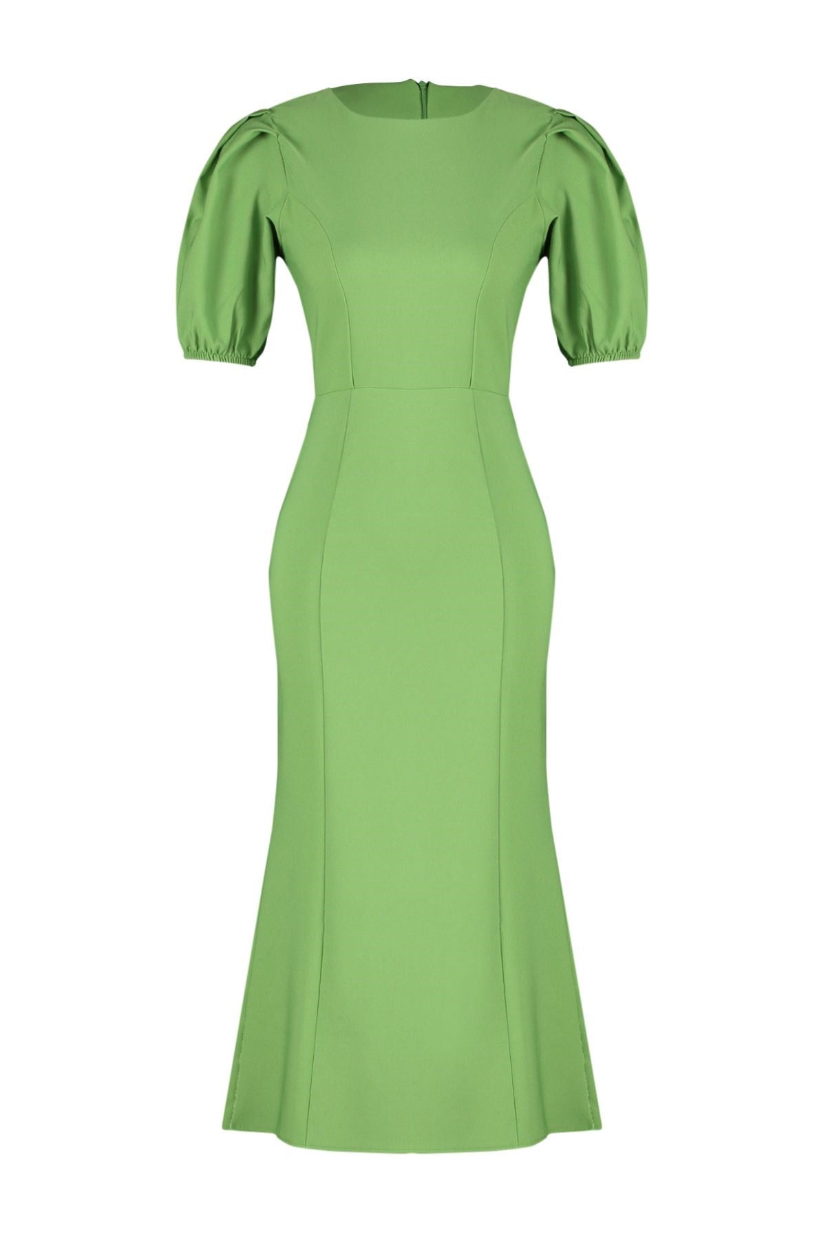 Green Body Wrapping Balloon Sleeve Midi Woven Dress Twoss24el00502