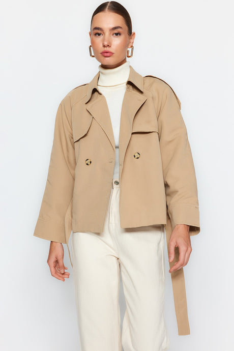 Beige Oversize Wide Cut Belted Trench Coat Twoaw24tr00011