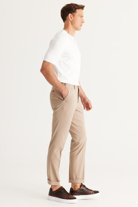 Men's Beige Slim Fit Slim Fit Slim Fit Elastic Waist Stretch Pants 4a0124100033