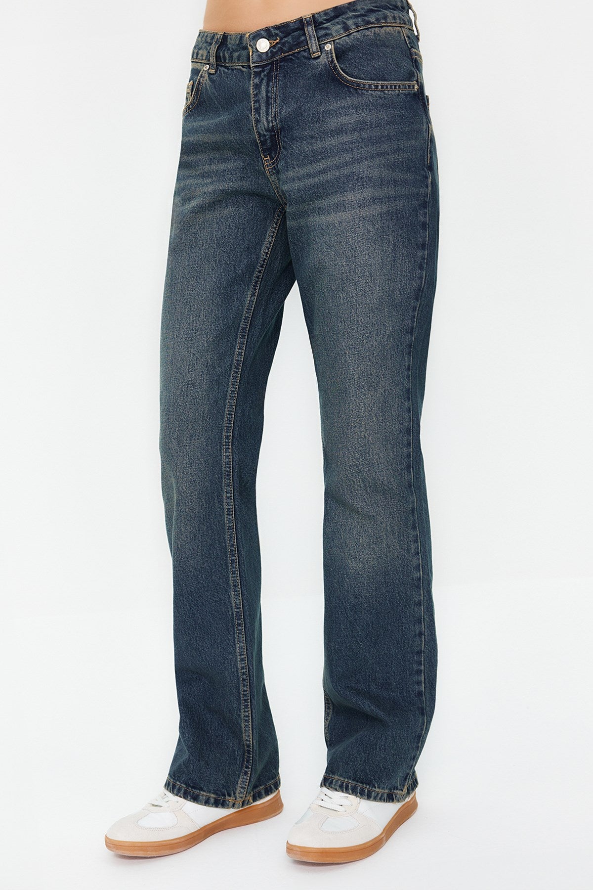 Dark Blue Low Waist Straight Jeans Twoss24je00100