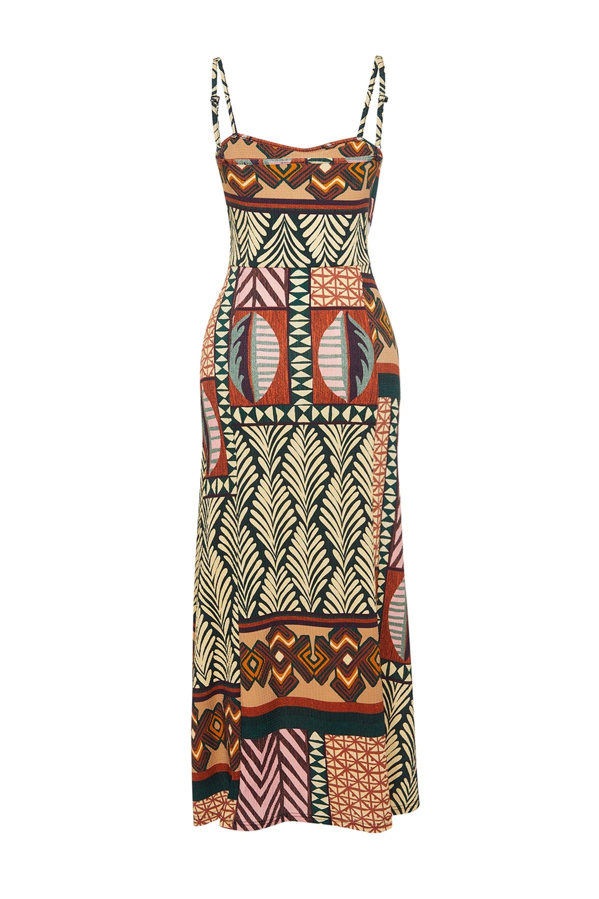 Multicolor Printed Strappy Dusty/textured Knitted Midi Dress Twoss24el00401