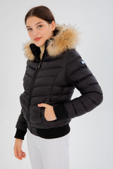 Women's Short Removable Fur Hooded Padded Water Repellent Inflatable Coat 8637 Gfx8637