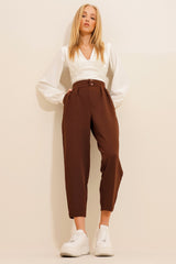 Women's Coffee High Waist Carrot Pants Alc-x11148