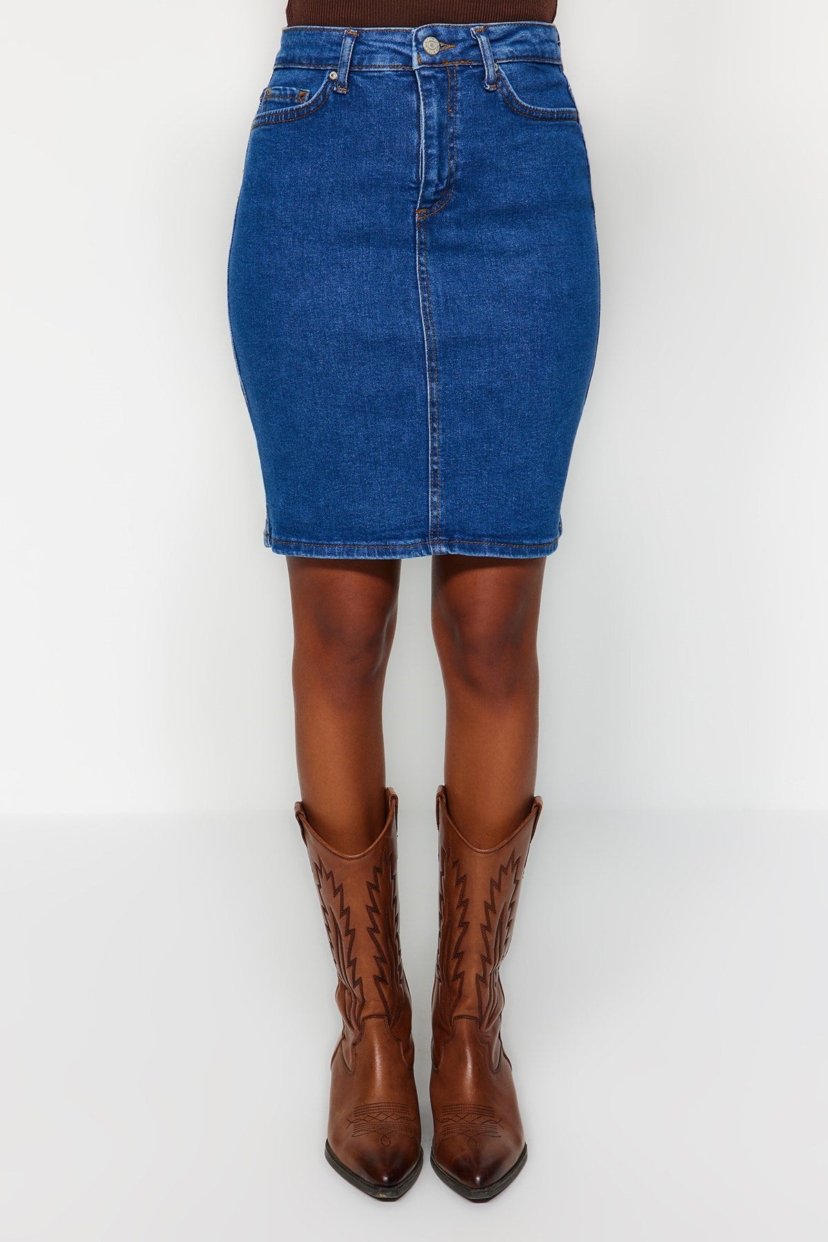 Blue Basic High Waist Mini Denim Skirt Twoss20et0241