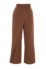 Brown Wide Leg/wide Leg Cross Closure Detailed Woven Pants Twoss24pl00092