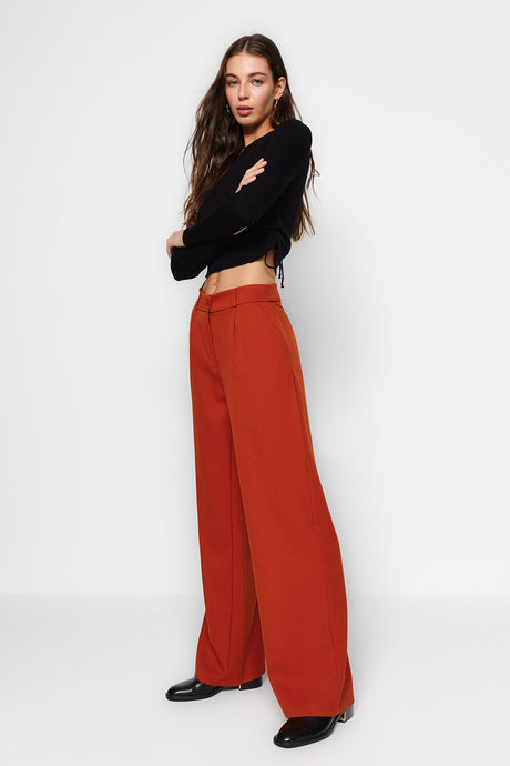 Brown High Waist Wide Leg/wide Leg Pleated Woven Pants Twoaw21pl0076