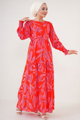 2145 Patterned Burkini Dress - Red 2145bgd19