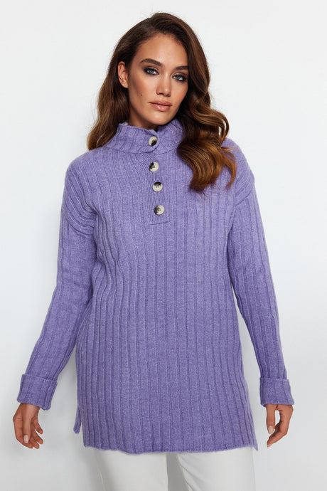 Ecru Collar Buttoned Ribbed Knitwear Sweater Tctaw23ak00035