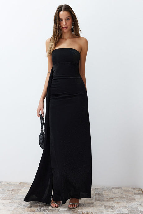 Black Glitter Knitted Long Night Evening Dress Tprss24ae00093