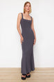 Black Thick Strappy Fitted/body Fit Flexible Knitted Maxi Pencil Dress Twoss24el00137