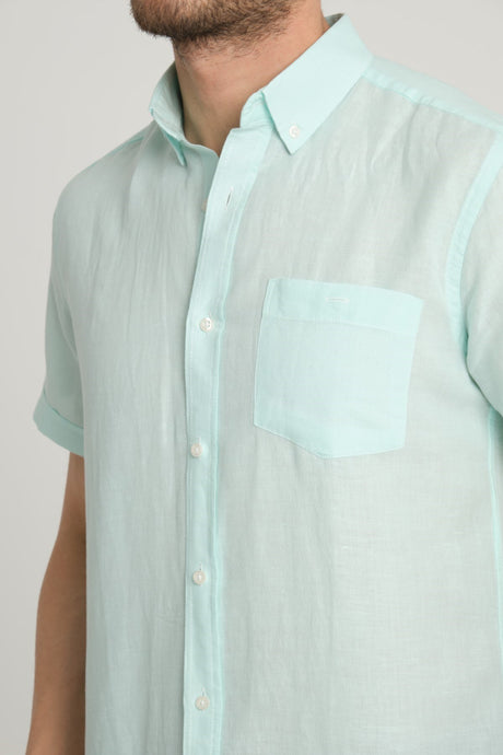 Men's Regular Fit Pocket Classic Buttoned Collar Short Sleeve 100% Linen Shirt 2518 Gfx2518