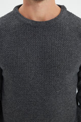 Anthracite Men's Slim Fit Crew Neck Textured Sweater Tmnaw21kz1586