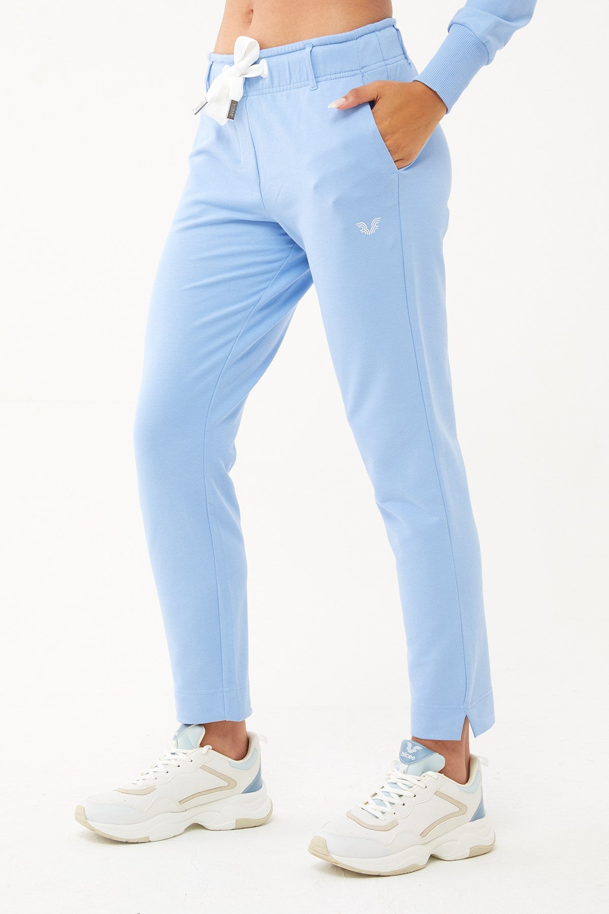 Women's Grey Melange Narrow Leg Organic Cotton Sports Tracksuit Bottoms 0667 Tb23wy05s0667-1