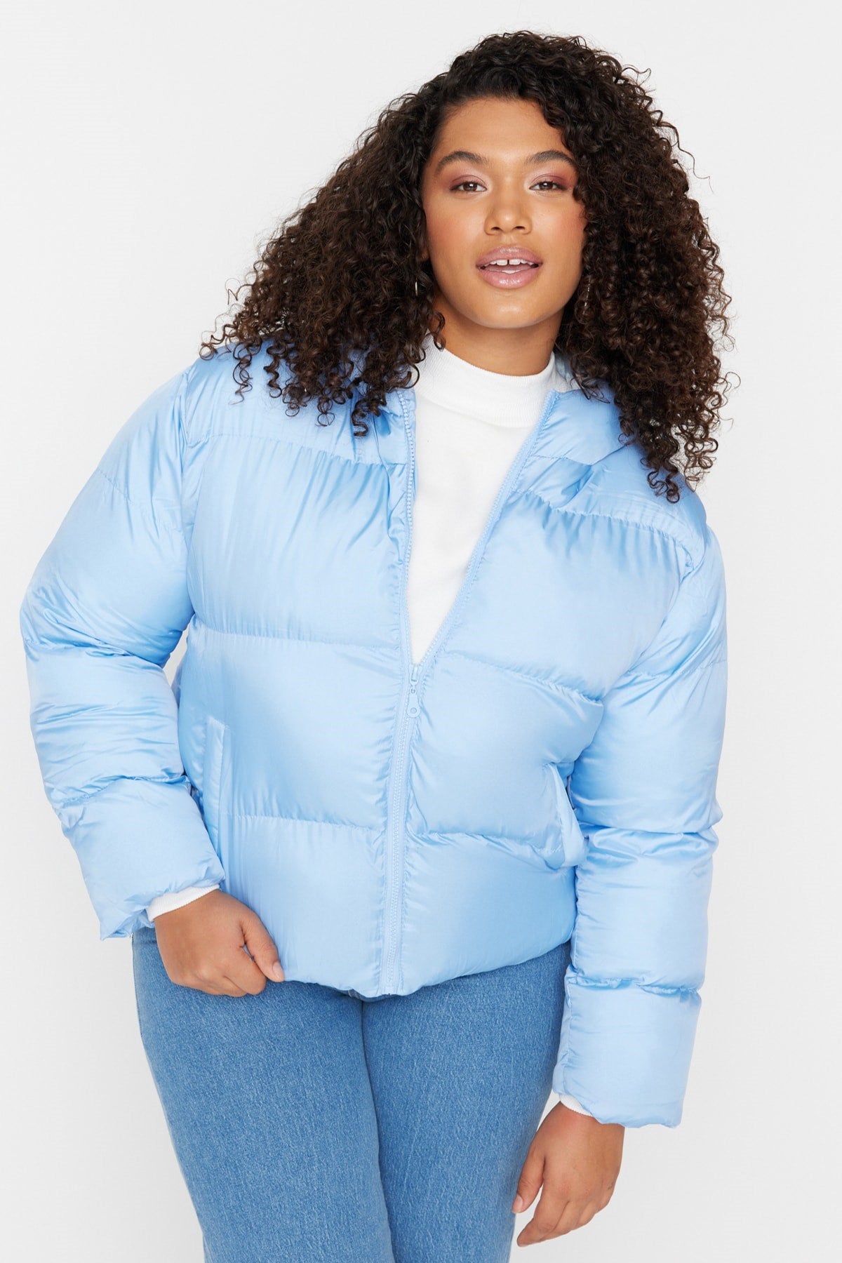 Blue Hooded Inflatable Crop Coat Tbbaw23aw00012