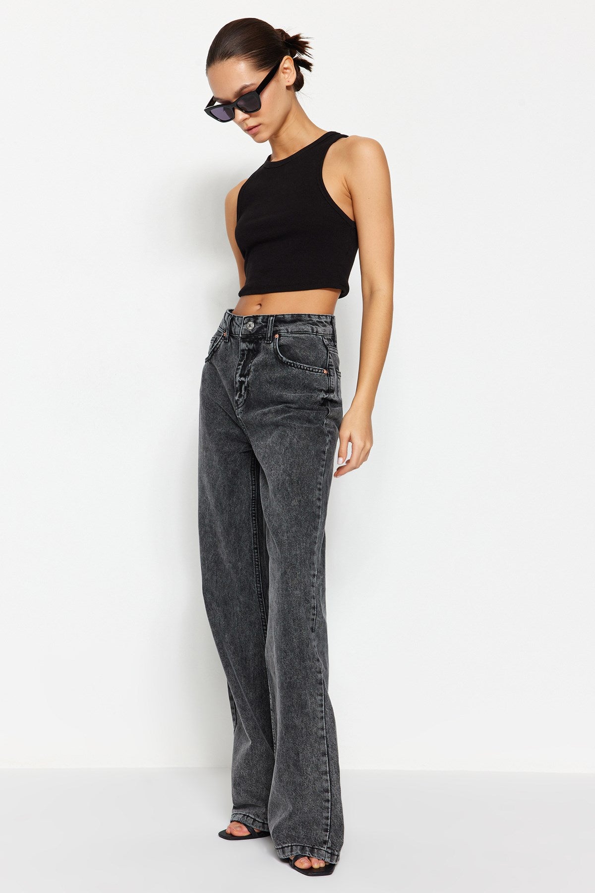 Anthracite High Waist Wide Leg Jeans Twoss24je00050