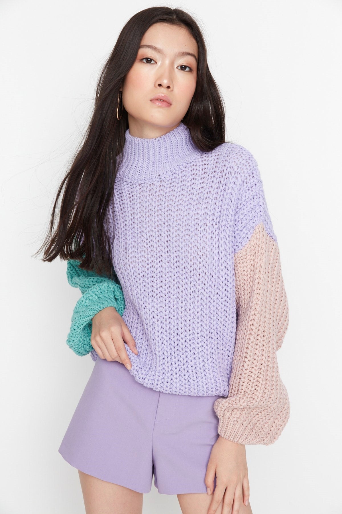 Mint Wide Pattern Soft Textured Color Block Knit Sweater Twoaw21kz0271