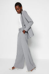 Grey Wide Leg/wide Leg Sim Detailed Woven Striped Pants Twoss23pl00223