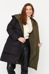 Brown-ecru Oversize Double-sided Hooded Water Repellent Long Inflatable Coat Coat Twoaw23mo00052