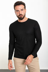 Plain Black Slim Fit Crew Neck Long Sleeve Mens T-shirt 36801.23k