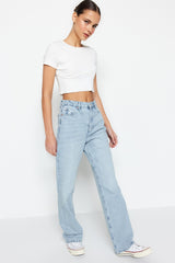 Blue High Waist Straight Jeans Twoss22je0242