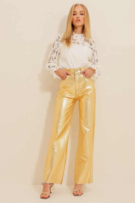 Women's Black Gold Plated Palazzo Pants Alc-x11241