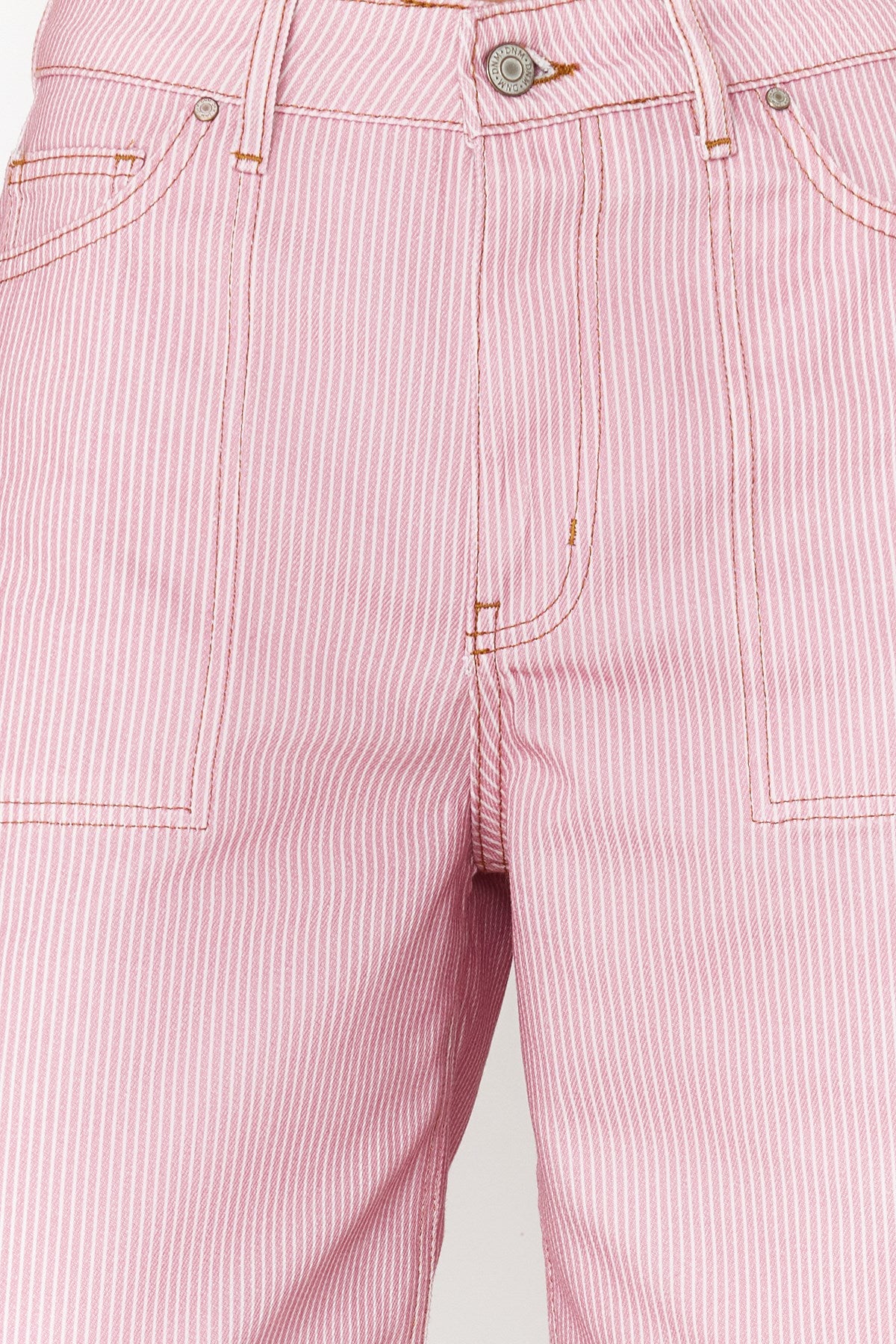 Pink Striped High Waist Barrel Jeans Twoss24je00287