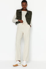 Stone Straight/straight Cut Waist Elastic Woven Pants Twoaw24pl00305