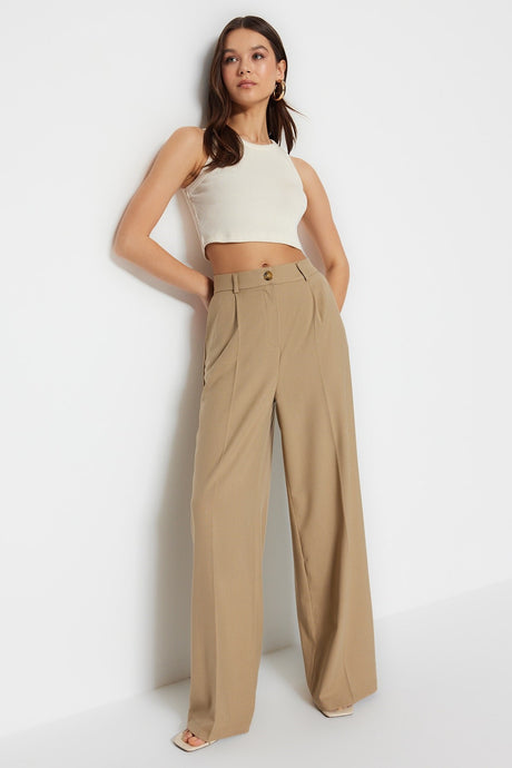 Khaki Ironed Wide Leg/wide Leg Woven Pants Twoss23pl00326