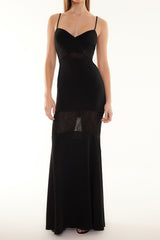 Black Body Sitting Knitted Lace Detailed Long Night Evening Dress Tprss24ae00003