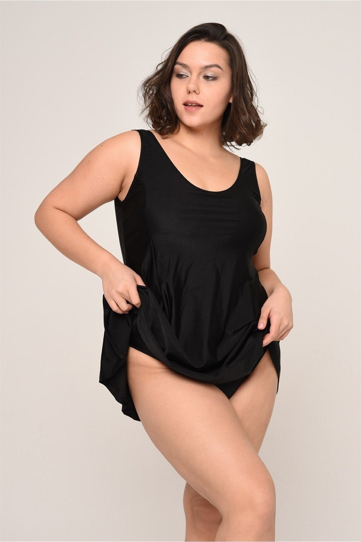 Women's Black Self Hanging Elegant Dress Swimsuit 887788