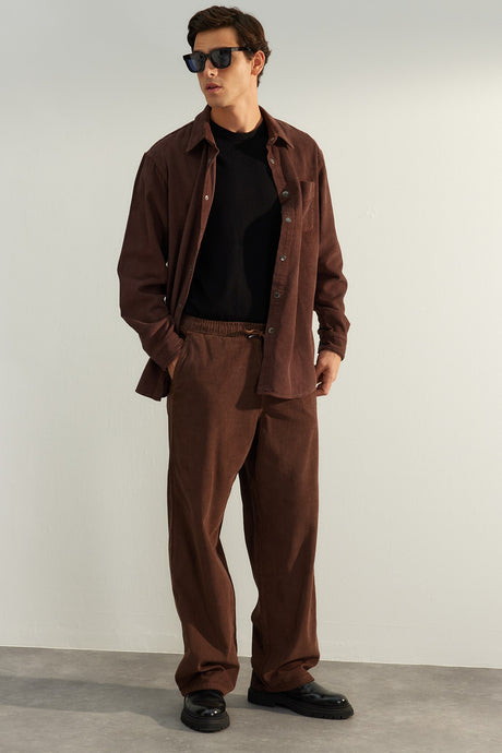 Limited Edition Brown Mens Velvet Wide Leg Pants Tmnaw24pl00009