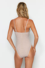 Pink Strapless Draped Silvery High Leg Regular Swimsuit Tbess23ma00406