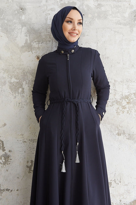 Velvet Collar Button Belt Knitted Abaya - Plum Ms00tz7001