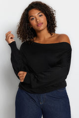 Black Boat Neck Knitwear Sweater Tbbaw24an00041