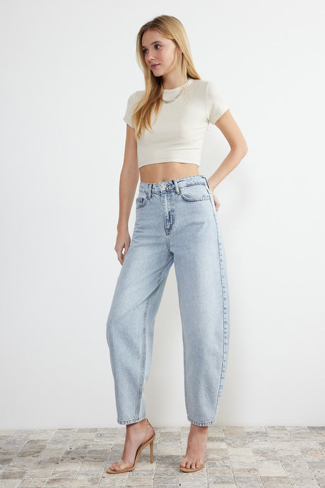 Light Blue High Waist Barrel Jeans Twoss24je00113